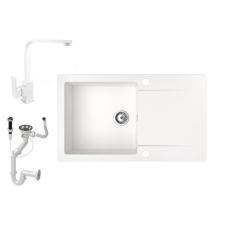 Nero Gránit mosogató NERO Gold + Design csaptelep + dugókiemelő (fehér) mosogatótálca