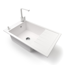 Nero Gránit mosogató NERO Grande + Design csaptelep + adagoló (fehér) csaptelep