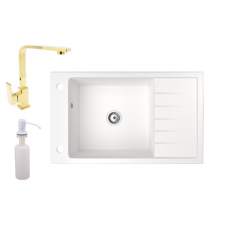 Nero Gránit mosogató NERO Grande + Design-Gold csaptelep + adagoló (fehér) mosogatótálca