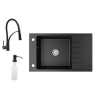 Nero Gránit mosogató NERO Grande + Duo-Flex csaptelep + adagoló (matt fekete)