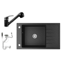 Nero Gránit mosogató NERO Grande + kihúzható zuhanyfejes Shower csaptelep + adagoló (fekete) csaptelep