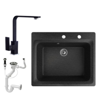 Nero Gránit mosogató NERO Italia + Design csaptelep + dugóemelő (fekete) mosogatótálca