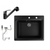 Nero Gránit mosogató NERO Italia + kihúzható Shower csaptelep + dugóemelő (matt fekete)
