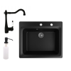 Nero Gránit mosogató NERO Italia + rusztikus csaptelep + adagoló (matt fekete)