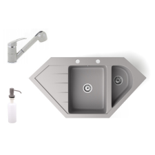 Nero Gránit mosogató NERO Joker + kihúzható zuhanyfejes Shower csaptelep + adagoló (szürke) mosogatótálca