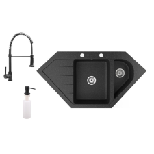 Nero Gránit mosogató NERO Joker + kihúzható zuhanyfejes Spiral csaptelep + adagoló (fekete) csaptelep