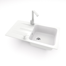 Nero Gránit mosogató NERO Malta + Design csaptelep + adagoló (fehér) mosogatótálca