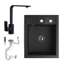 Nero Gránit Mosogató NERO Parma + Design csaptelep + dugókiemelő + szifon (fekete) mosogatótálca