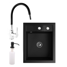 Nero Gránit mosogató NERO Parma + flexibilis csaptelep + adagoló + szifon (matt fekete) mosogatótálca