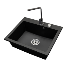 Nero Gránit mosogató NERO Piazza-60 + Design csaptelep + dugóemelő (fekete) mosogatótálca