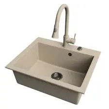 Nero Gránit mosogató NERO Piazza-60 + kihúzható Siena csaptelep + dugókiemelő (bézs) mosogatótálca