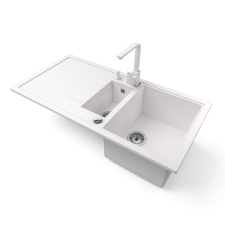 Nero Gránit mosogató - Nero Solarys + Design csaptelep + adagoló + dugókiemelő (fehér) mosogatótálca