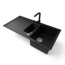 Nero Gránit mosogató - Nero Solarys + Design csaptelep + adagoló + dugókiemelő (matt fekete) mosogatótálca