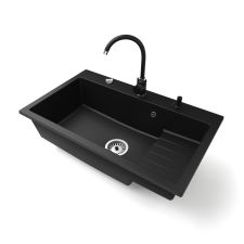 Nero Gránit mosogatótálca NERO Boss + magasított csaptelep + adagoló + dugókiemelő (matt fekete) mosogatótálca
