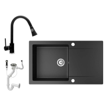 Nero Gránit mosogatótálca NERO Gold + kihúzható zuhanyfejes Snake csaptelep + dugókiemelő (matt fekete) mosogatótálca