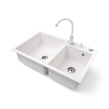 Nero Gránit mosogatótálca NERO Palazzo + magasított csaptelep + adagoló + dugókiemelő (fehér) mosogatótálca