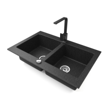 Nero Gránit mosogatótálca NERO Verso + Design csaptelep + dugókiemelő (fekete) mosogatótálca