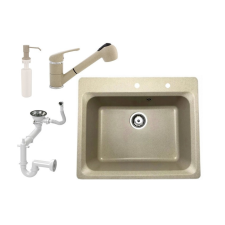 Nero Italia 619-522 Gránit mosogató + Kihúzható Zuhanyfejes &quot;Shower&quot; Csap + Adagoló mosogatótálca