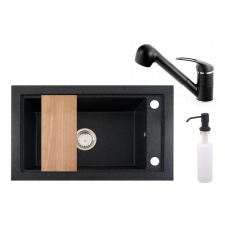 Nero Panama P686-427C Gránit Mosogató + Kihúzható Shower Csaptelep + Deszka + Adagoló (szemcsés fekete) mosogatótálca