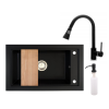Nero Panama P686-427CM Gránit Mosogató + Kihúzható Snake Csaptelep + Adagoló + Deszka + Szifon (matt fekete)