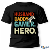 Nevlini vicces póló több színben, husband daddy gamer hero