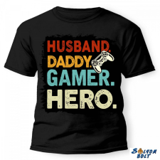 Nevlini vicces póló több színben, husband daddy gamer hero ajándéktárgy