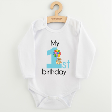 NEW BABY Baba body nyomtatással New Baby My first birthday blue kombidressz, body