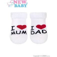 NEW BABY Csecsemő frottír zokni New Baby fehér I Love Mum and Dad