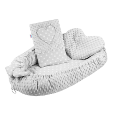 NEW BABY Luxus babafészek párnával és paplannal New Baby Minkyből Szívecske szürke babafészek