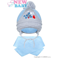 NEW BABY Téli gyermek sapka sállal New Baby kutyus világos kék
