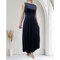  New Collection sötétkék női bársonyruha - S (ÚJ)