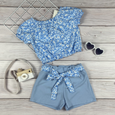 New Colletion Kék virágos kislány nyári sortos szett gyerek ruha szett