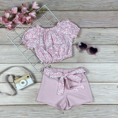 New Colletion Rózsaszín virágos kislány nyári sortos szett