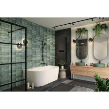  New Velvet különleges akril kád 160x85 fekete előlappal, fehér lefolyóval kád, zuhanykabin
