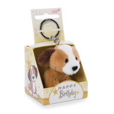 NICI : Kutya plüss kulcstartó Happy Birthday feliratú dobozban - 6 cm kulcstartó