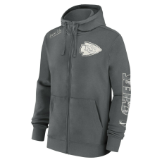 Nike cotton full-zip fleece hoodie - nfl kansas city chiefs pulóver férfi szürke m