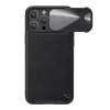 Nillkin CAMSHIELD LEATHER műanyag telefonvédő (közepesen ütésálló, ECO bőr hatású hátlap, kamera védelem) FEKETE Apple iPhone 14 Pro