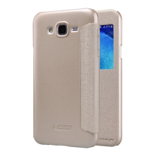 Nillkin SPARKLE műanyag telefonvédő (mikroszálas bőr hatású FLIP, oldalra nyíló, hívószámkijelzés, S-View Cover) ARANY Samsung Galaxy J7 (2015) SM-J700 tok és táska