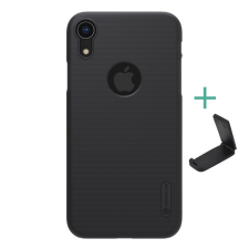 Nillkin SUPER FROSTED műanyag telefonvédő (gumírozott, érdes felület, logó kivágás + asztali tartó) FEKETE Apple iPhone XR 6.1 tok és táska