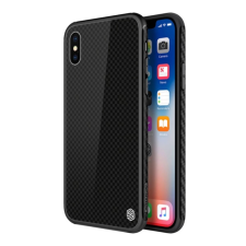 Nillkin TEMPERED PLAID szilikon telefonvédő (ütésállóság, üveg hátlap, négyzet) FEKETE tok és táska