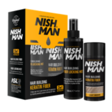 Nish Man Hair Building Keratin Fiber + Fiber Locking Mist Set (black) 20g+100ml kozmetikai ajándékcsomag