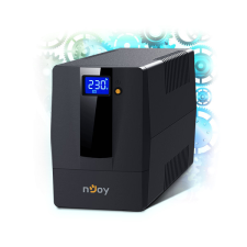Njoy Szünetmentes 800VA - Horus Plus 800 (2 Schuko, line-interaktív, RJ11 védelem, USB, szoftver, LCD kijelző, fekete) szünetmentes áramforrás