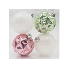 Noelle fehér–zöld–rózsaszín karácsonyi gömbök – 4 db-os szett karácsonyfadísz
