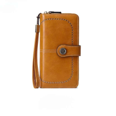 Női bőr pénztárca, BLEKSY, RFID blokk anti kártya szkennelés, cipzár és kézszíj, 19x11x3,5 cm, sárga