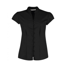  Női csapott ujjú blúz Kustom Kit Women&#039;s Tailored Fit Mandarin Collar Blouse SSL M (12), Fekete blúz