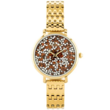 Női kvarc karóra, arany fém szíjjal, narancs-ezüst számlappal, 36 mm karóra
