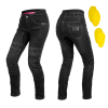  Női motoros farmer W-TEC Biterilla Eva Lady, övhurok, mosógépben mosható, kivehető térd- és csípőprotektorok, aramid megerősítés XL, meghosszabbított hossz fekete