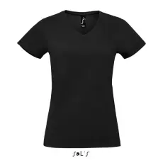  Női MPERIAL V-nyakú rövid ujjú póló, SOLS SO02941, Deep Black-L
