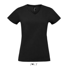  Női MPERIAL V-nyakú rövid ujjú póló, SOLS SO02941, Deep Black-S női póló