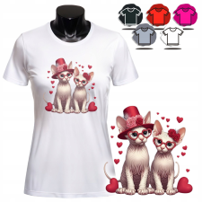 NŐI NYOMTATOTT PÓLÓ - MACSKÁK SZFINX SZÍVEK AJÁNDÉK DESIGN- XXL női póló